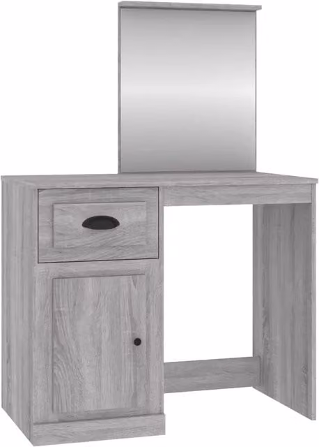 Toeletta con specchio e tavolo da trucco in legno multistrato grigio Sonoma L: 90 cm, P: 50 cm, H: 132,5 cm