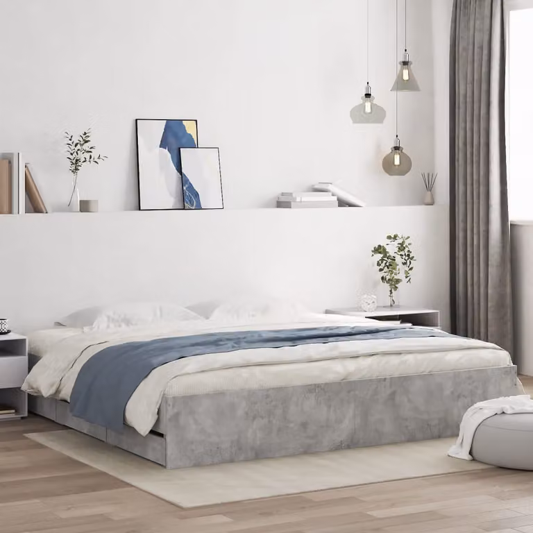 vidaXL Giroletto con Cassetti in Legno Multistrato Grigio, L/P/H: 180 x 200 x 33 cm