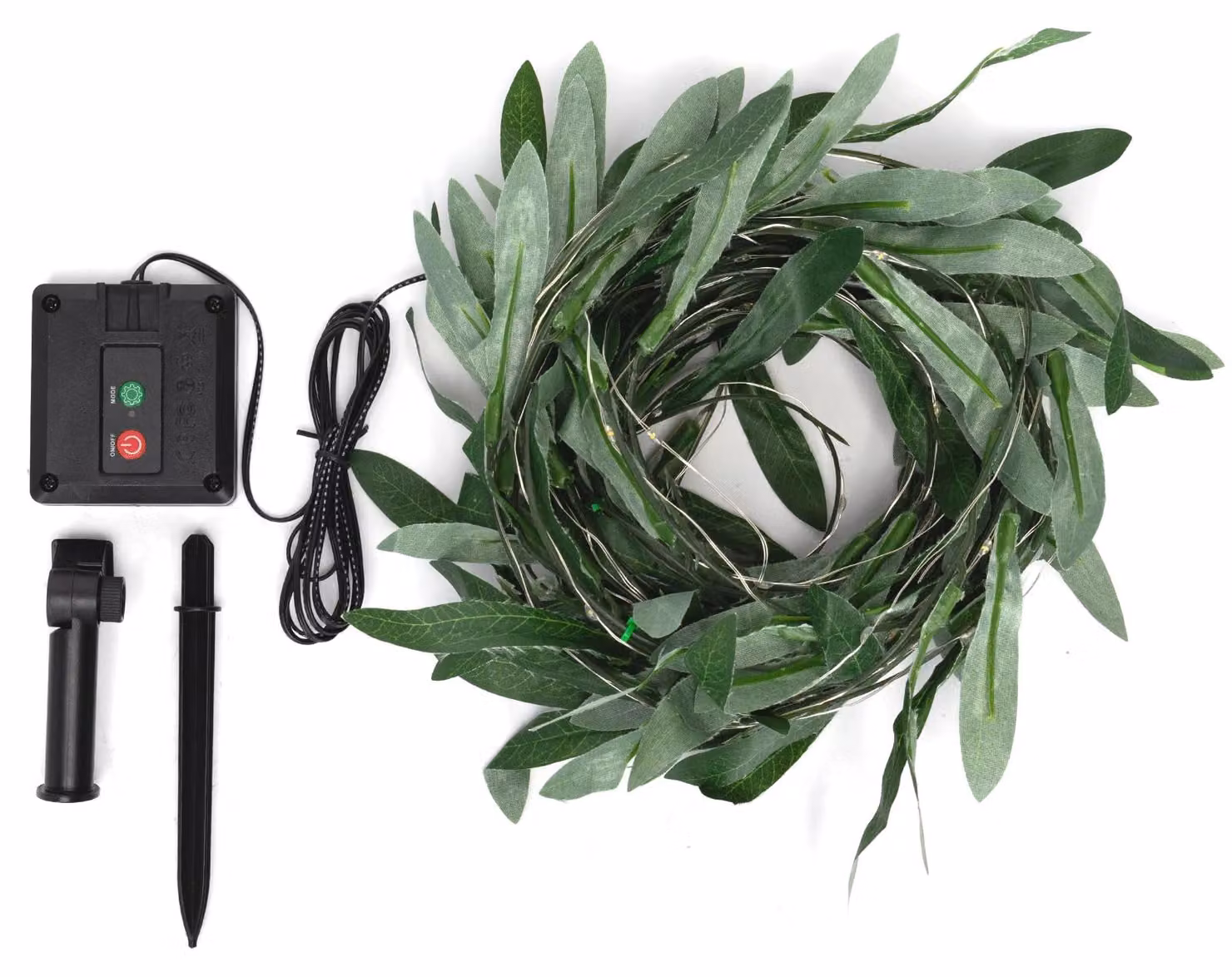 Catena luminosa a forma di foglie di ulivo artificiali, 50 LED, 2 metri + 5 metri