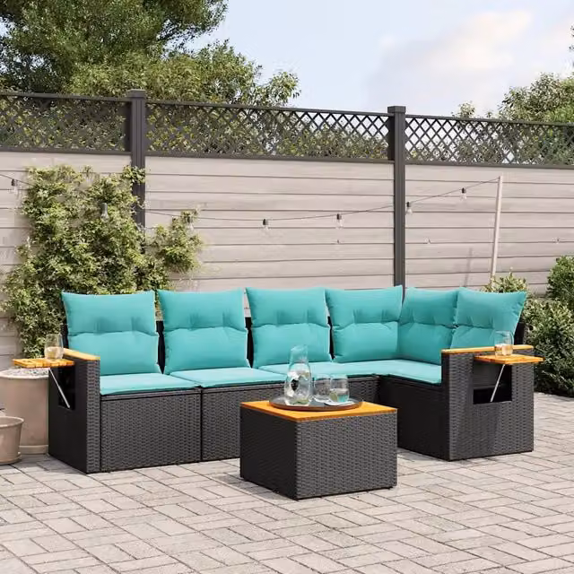 Set Divani da Giardino 6 pz con Cuscini Nero in Polyrattan 3226792
