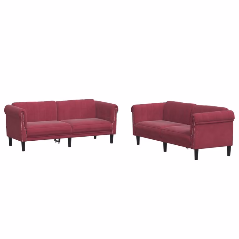 Set di Divani 2 pz Rosso Vino in Velluto