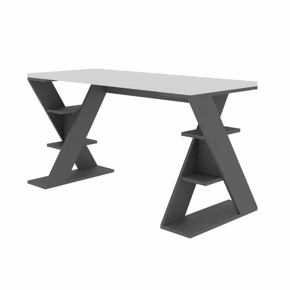 Scrivania Papillon Veriaffari moderna bianca e antracite con gambe a X L: 137 cm, P: 60 cm, H: 75 cm – 2
