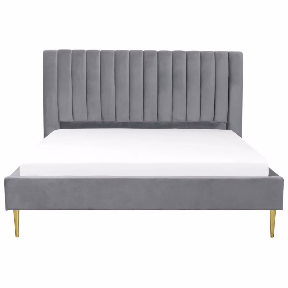 Letto imbottito Beliani in velluto grigio e oro con testiera alta e rete a doghe in legno L/P: 180 x 200 cm – 2
