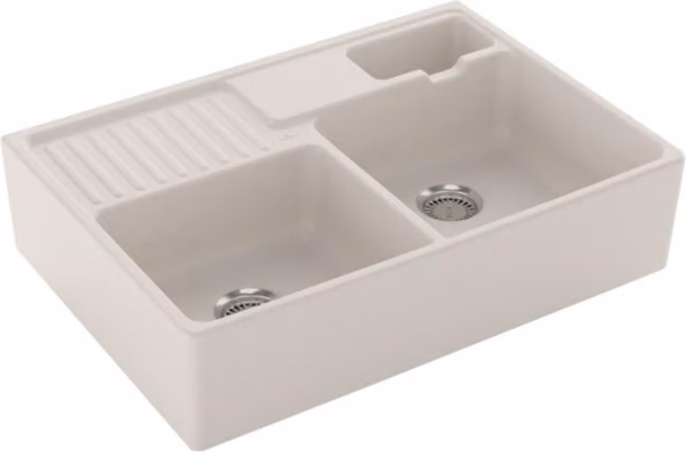 V&B Lavello a due vasche, doppia vasca, con scarico, manuale, crema C-plus