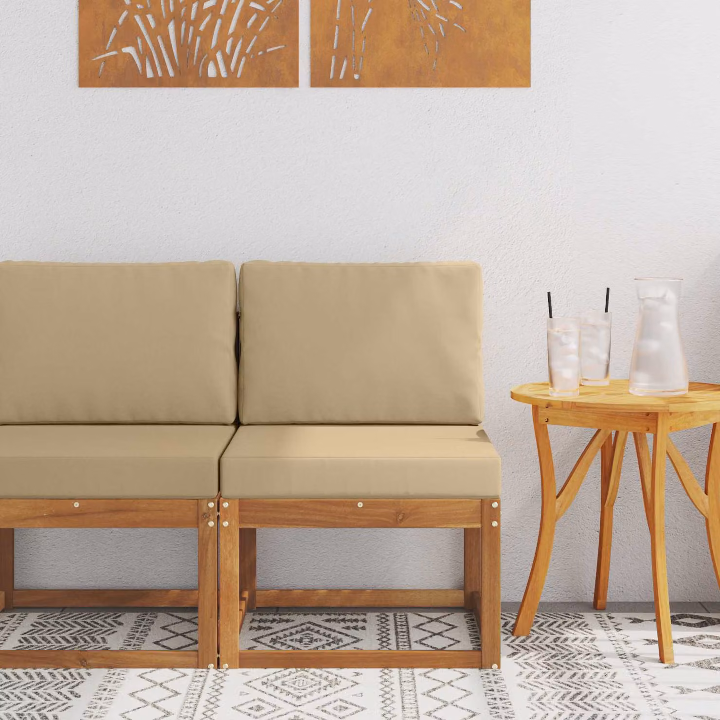 vidaXL Divano centrale da esterno moderno in legno di acacia massello, marrone e beige