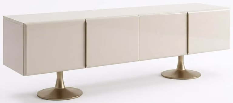 Mobile TV moderno, bianco, in legno e metallo, grande mobile porta TV per il soggiorno