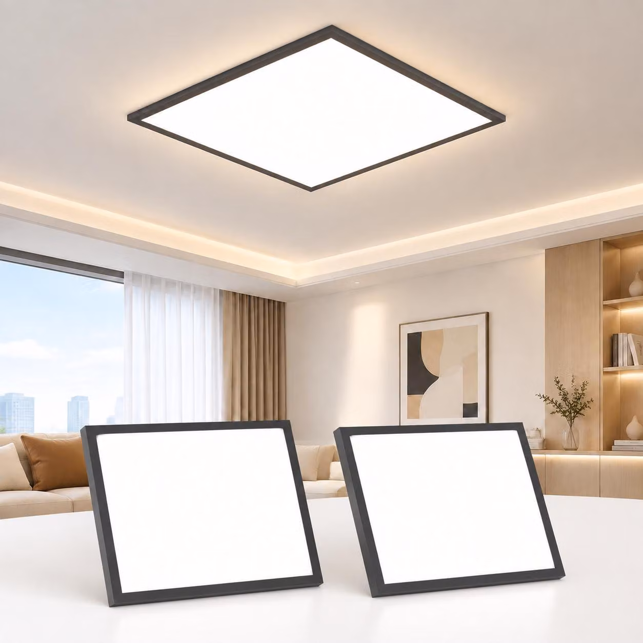 ZMH Pannello LED 2ER, lampada da soffitto 45x45cm, 13,5W, dimmerabile con telecomando, lampada per cucina, plafoniera a filo, colore nero, illuminazione interna per cucina, soggiorno, corridoio