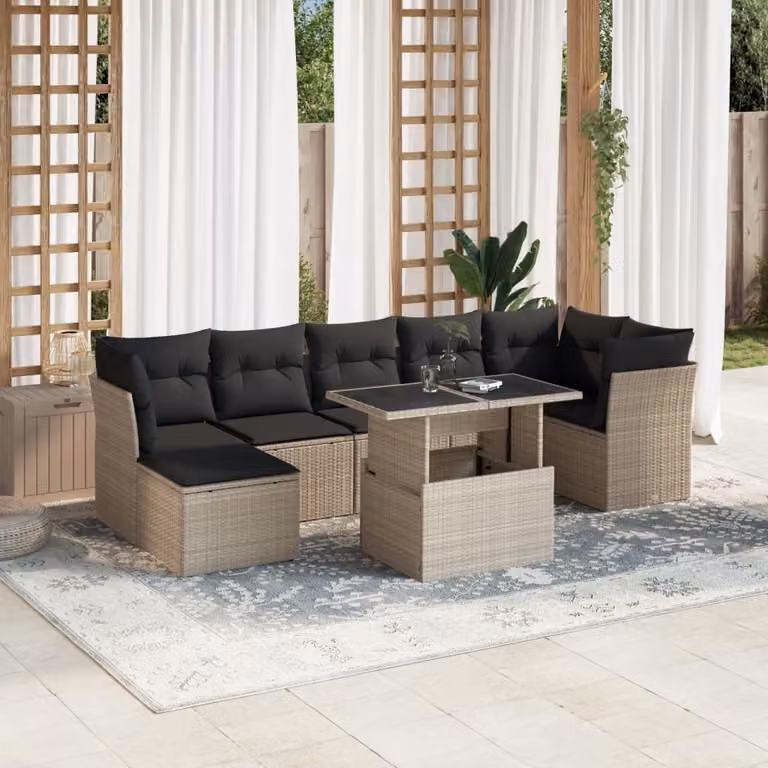 vidaXL Set Divano da Giardino 8pz in Polyrattan con Cuscini Antracite e Grigio