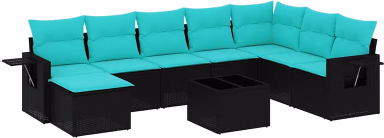Set Divani da Giardino 9 pz con Cuscini Nero in Polyrattan