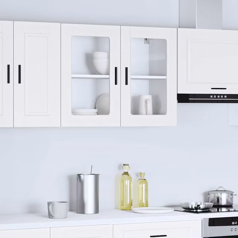 Pensile da cucina moderno vidaXL in legno e MDF bianco con ante in vetro e ripiani interni L: 80 cm, H: 60 cm, P: 31 cm