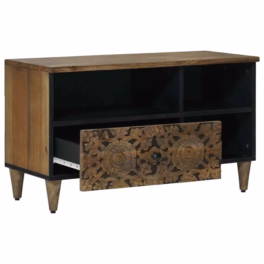 Mobile TV-Credenza moderno in legno di mango massello marrone L: 80 cm, P: 33,5 cm, H: 46 cm – 2