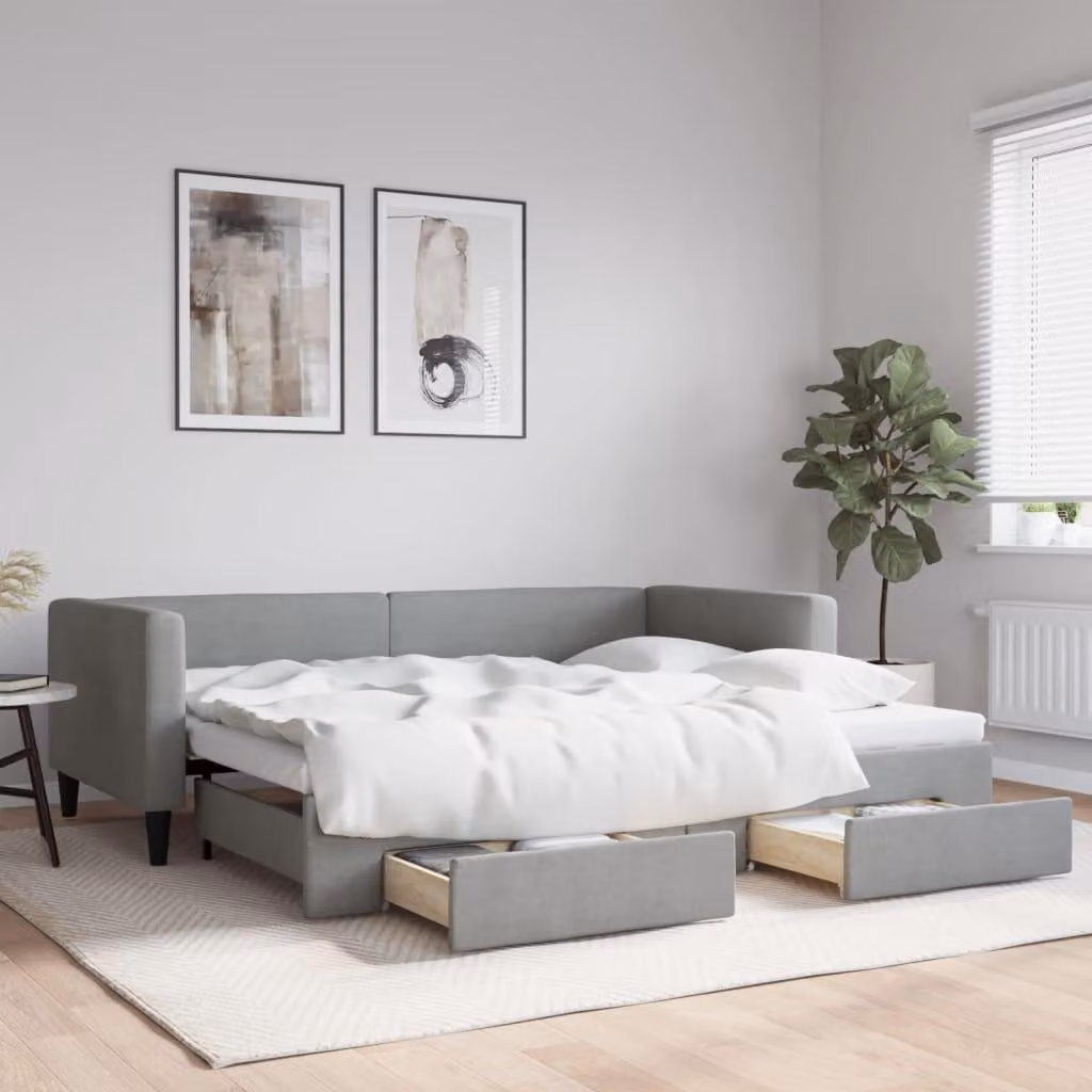 Maison Exclusive - Divano letto estraibile con cassetti, grigio chiaro, 100x190 cm, tessuto