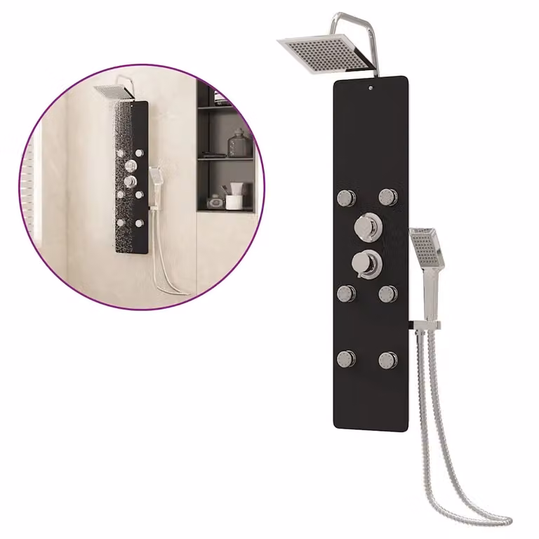Pannello Doccia Walk-in vidaXL in Vetro e Acciaio Inox Nero Opaco L/P/H: 47,5 x 25 x 130 cm