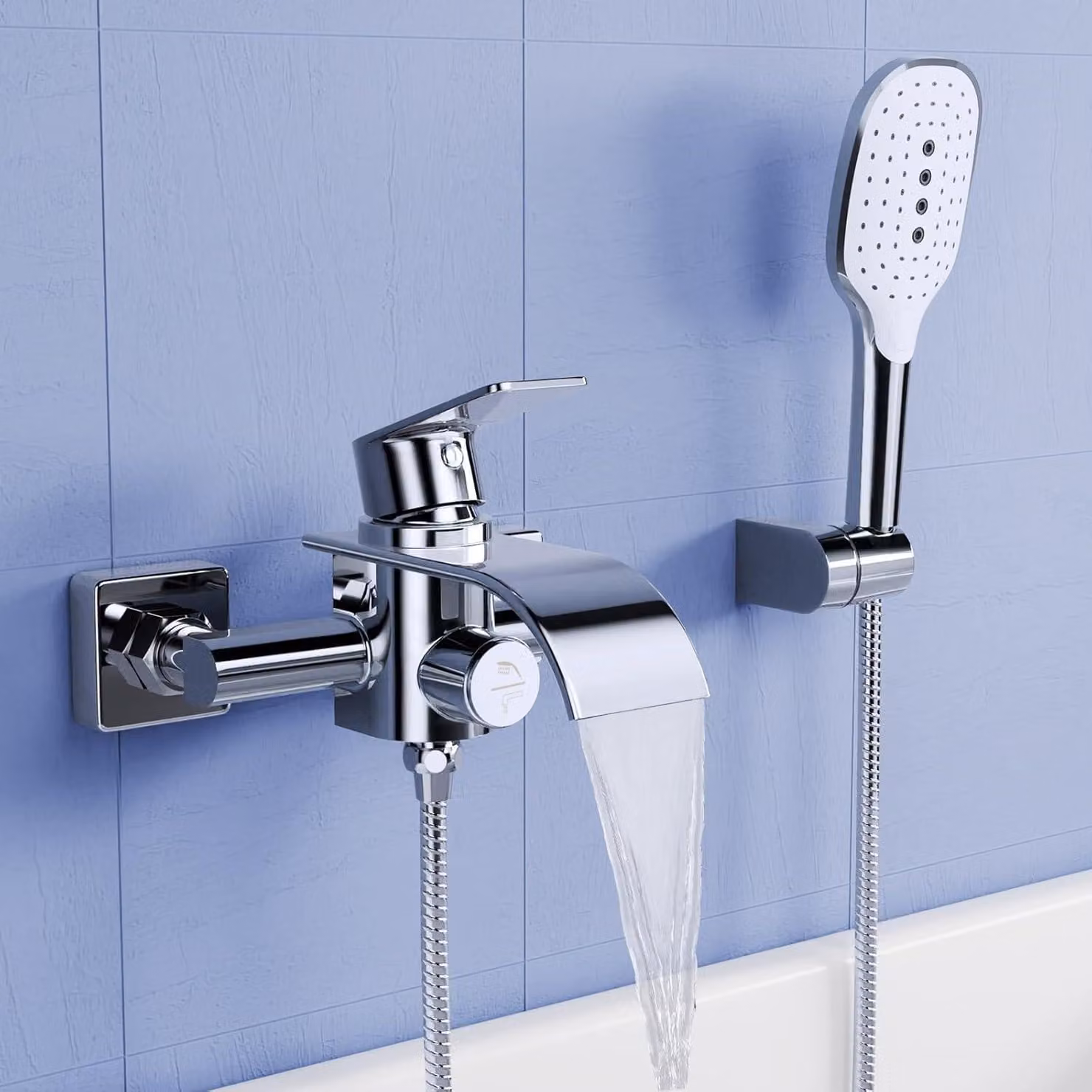 Miscelatore da bagno con doccetta manuale, in ottone, con 3 getti, da montare a parete, confezione singola, per il bagno