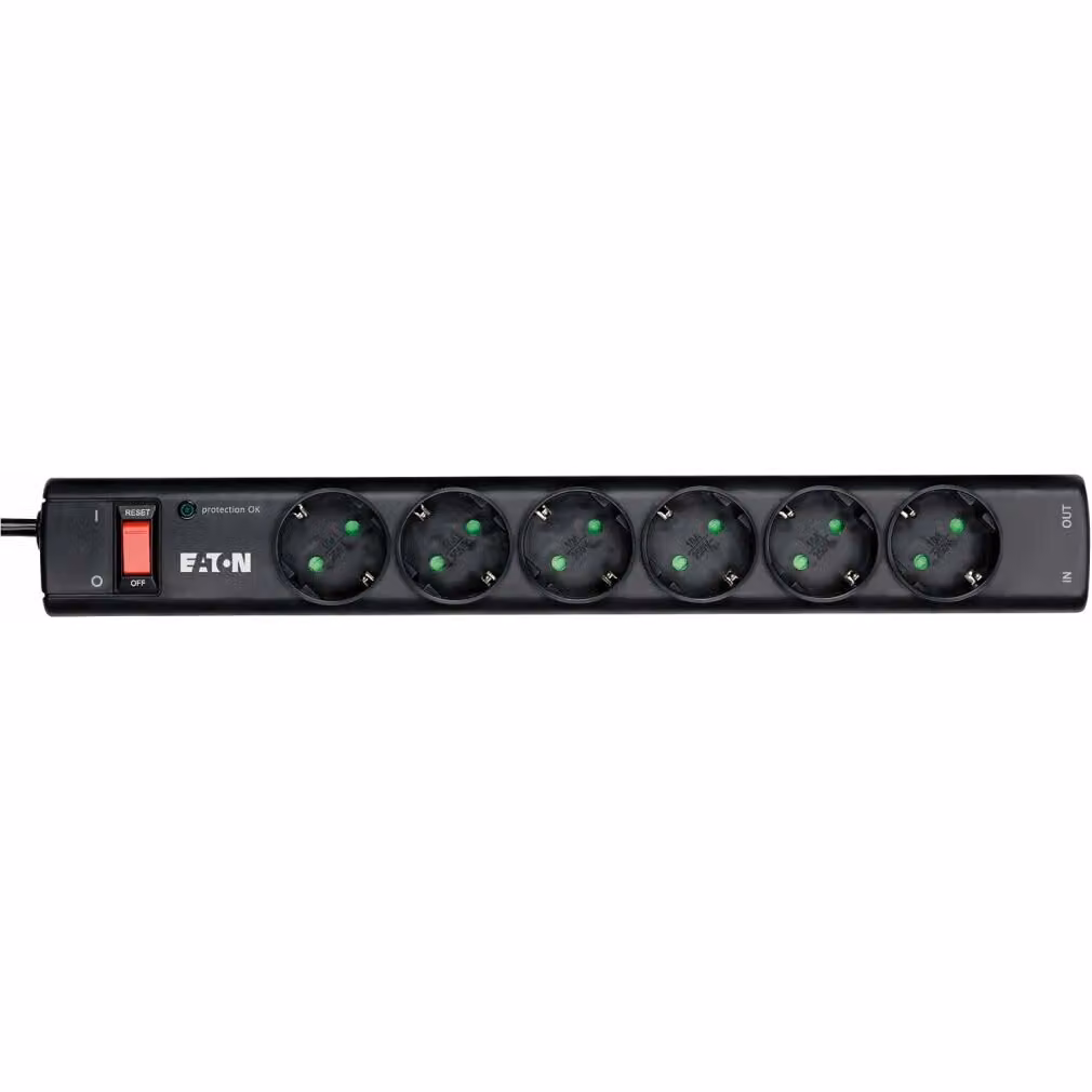 EATON Protection Strip 6 Tel DIN 6-fach Steckdosenleiste mit Überspannungsschutz schwarz