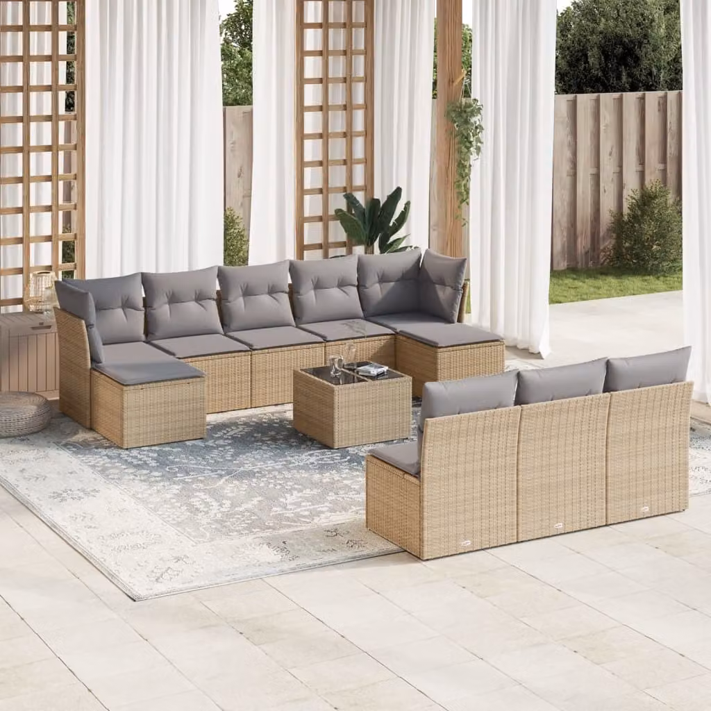 Maison Exclusive - Set da giardino 11 pezzi con cuscini in polyrattan beige