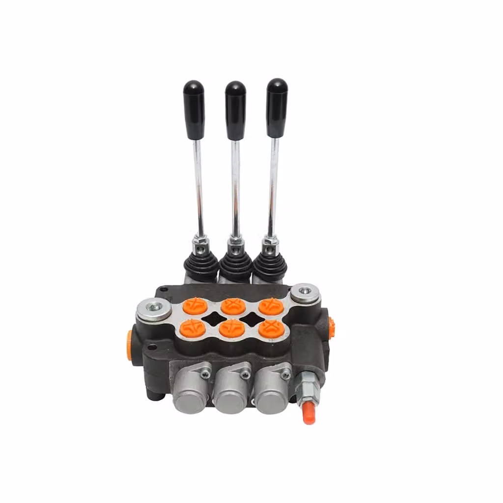 Distributore idraulico Breckner Germany a 3 leve in acciaio nero con portata 80L/min e riduzione inclusa – 2