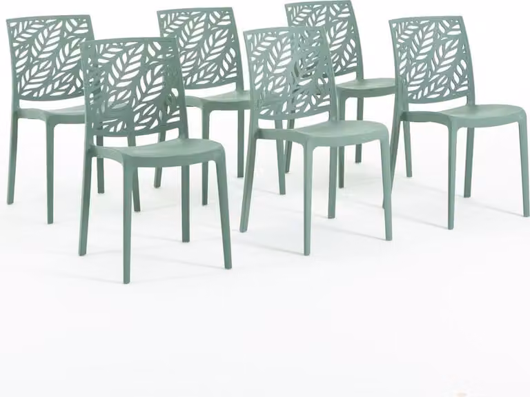 set di 6 sedie impilabili in polipropilene con fibra di vetro per uso esterno e giardino, bar e ristorante, cucina design moderno - DAFNE - verde salvia