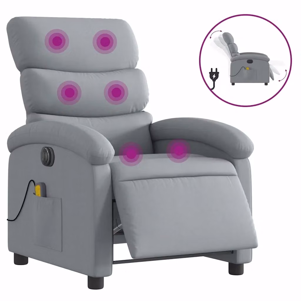 vidaXL Poltrona Reclinabile Elettrica con Massaggio in Tessuto Grigio – 2