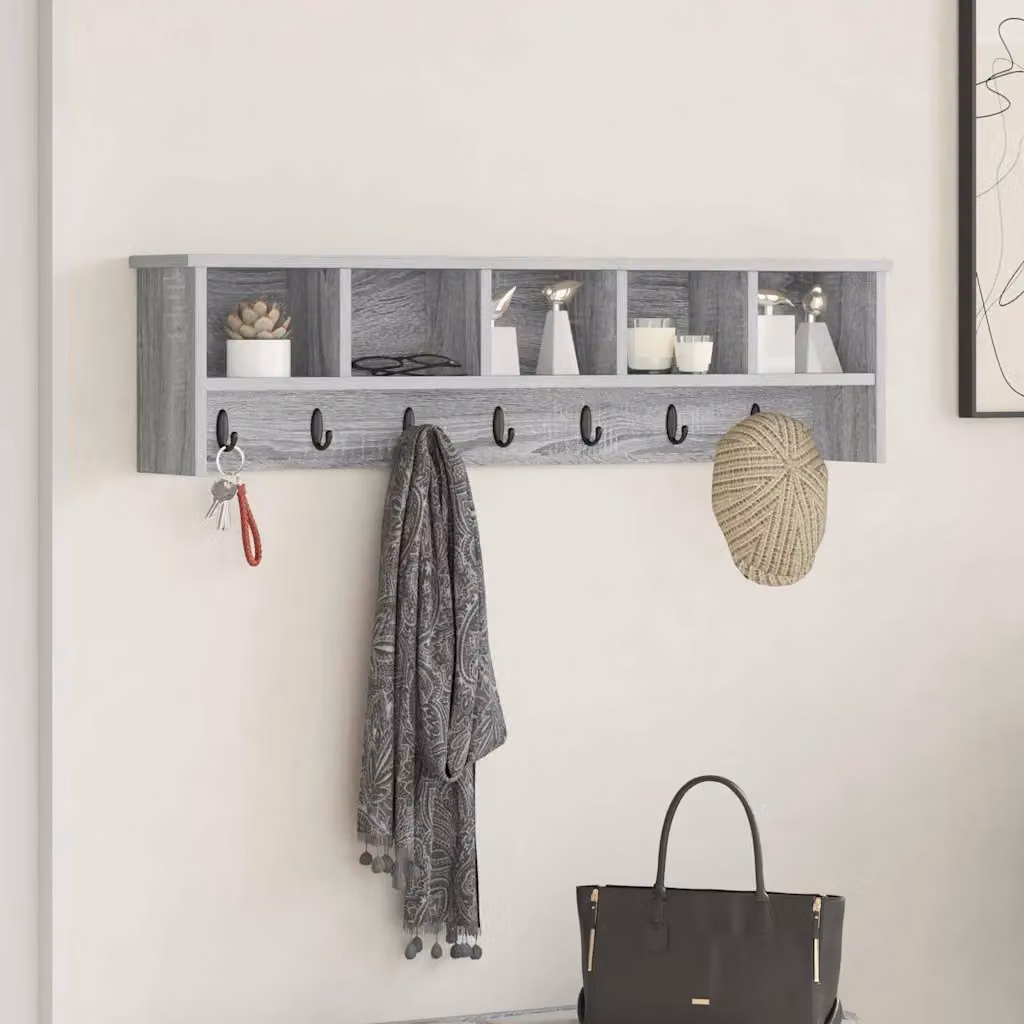 vidaXL Appendiabiti a muro moderno in MDF Grigio con pannello posteriore L: 100 cm, P: 16 cm, H: 26 cm