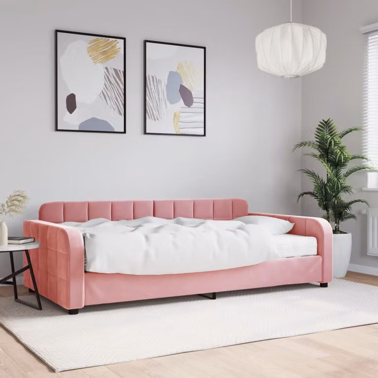 vidaXL Divano Letto in Velluto Rosa con Materasso, L/P/H: 223 x 100 x 71 cm