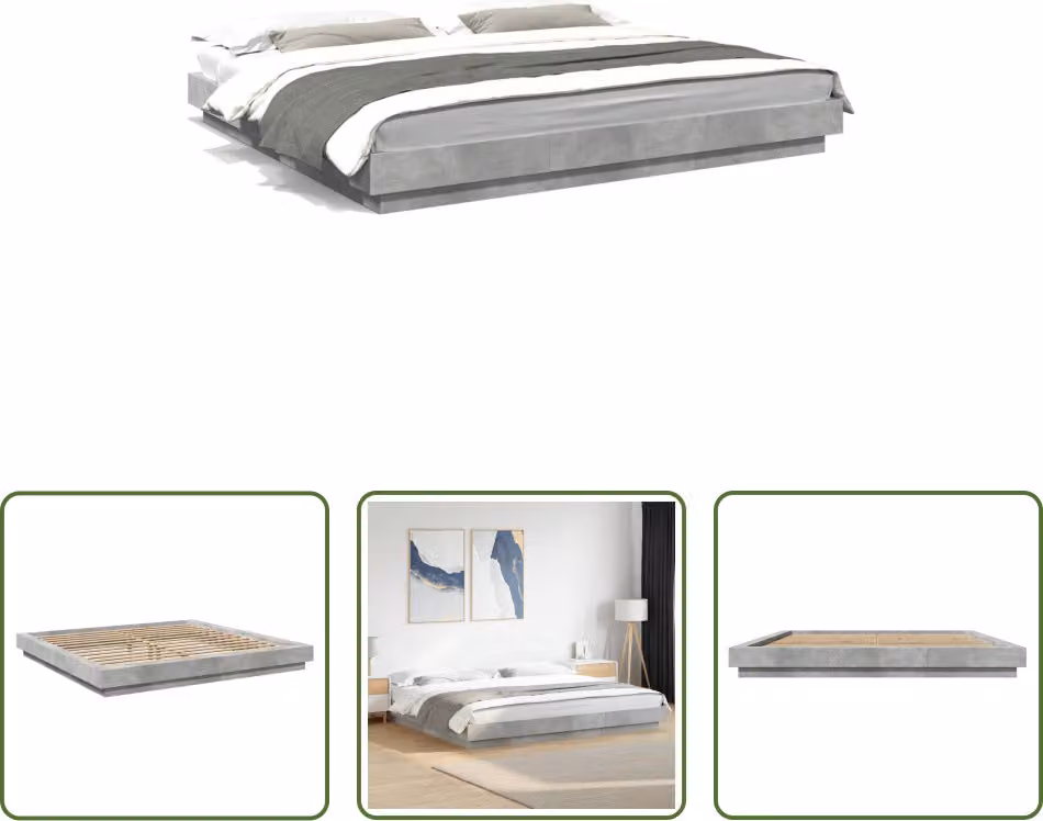 The Living Store Struttura per letto in cemento grigio 180x200 cm Materiale a base di legno