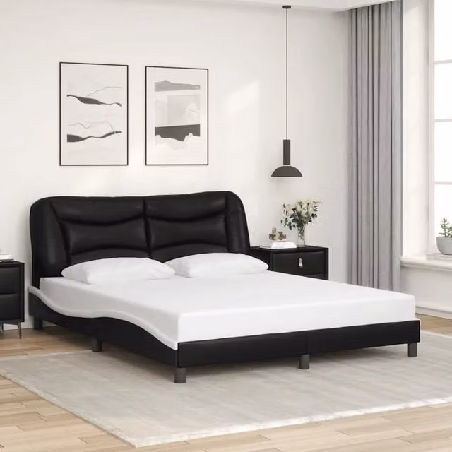 Giroletto senza materasso Hvar vidaXL in similpelle nero e bianco L 160 cm x P 200 cm – 1