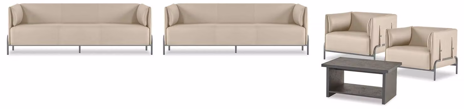 Arbeitszimmer-Set 5tlg Beige 2x 3-Sitzer 2x Sessel Grau Couchtisch Modern