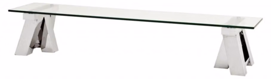 Tavolino da salotto Casa Padrino in stile Art Déco, lussuoso, dimensioni 190 x 45 x altezza 36 cm, realizzato in acciaio inossidabile lucido