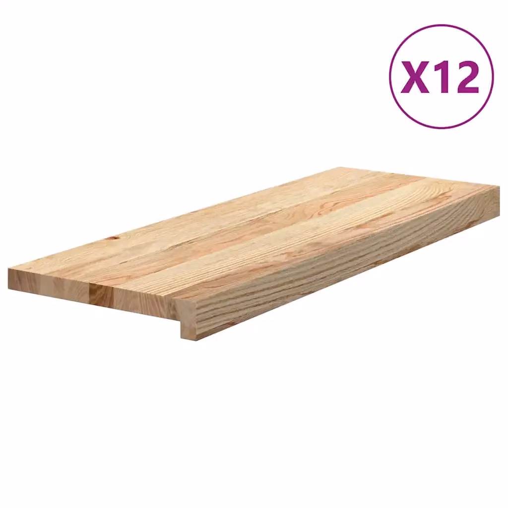 Set di 12 gradini in rovere massello non trattato VIDAXL, colore marrone, L: 70 cm, P: 25 cm, H: 2 cm – 2