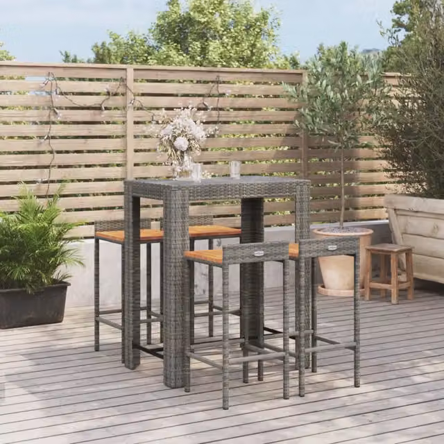 Set Bar da Giardino vidaXL 5 Pezzi in Polyrattan Grigio e Legno di Acacia – 1
