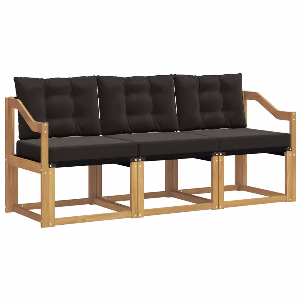 Set di divani da esterno vidaXL in legno di acacia e textilene, 3 pezzi, Bianco e Nero, con cuscini inclusi – 2