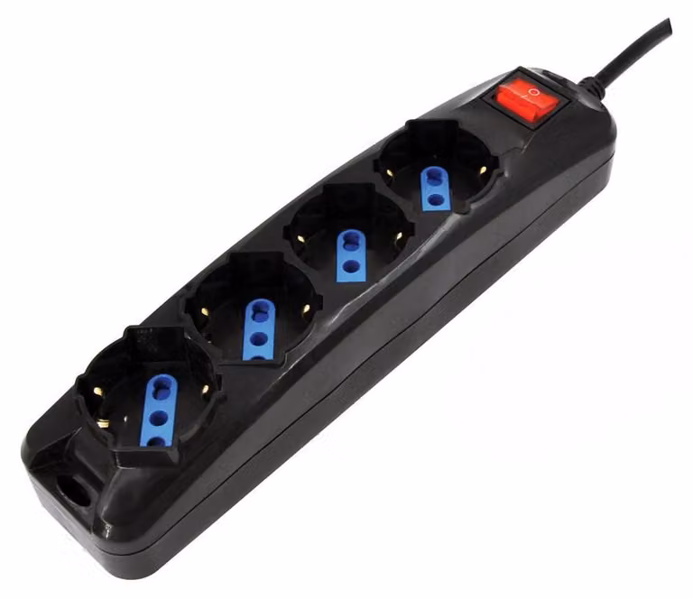 Alcapower Multipresa Elettrica 4 Prese Universali Schuko Bipasso Cavo 1.5m Interruttore Luminoso 250V 3500W Spina 16A 90 Gradi Colore Nero
