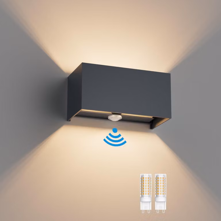 Lampada da parete con sensore di movimento, 18W, 3000K, attacco G9, colore antracite