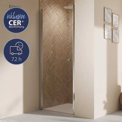 Porta doccia a nicchia con ante a battente ELANA 2.0 Express Q72, dimensioni 90 x 200 cm, profilo cromato, vetro trasparente con trattamento anti-sporco
