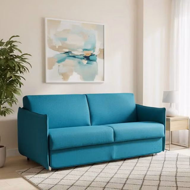 Divano Letto Cecina DMORA a 3 Posti, Rivestimento in Tessuto Azzurro Sfoderabile, Made in Italy, L: 200 cm, P: 95 cm – 1