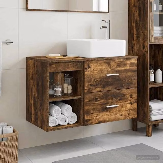 Set di mobili per il bagno 2 pz Rovere Fumo 3403884