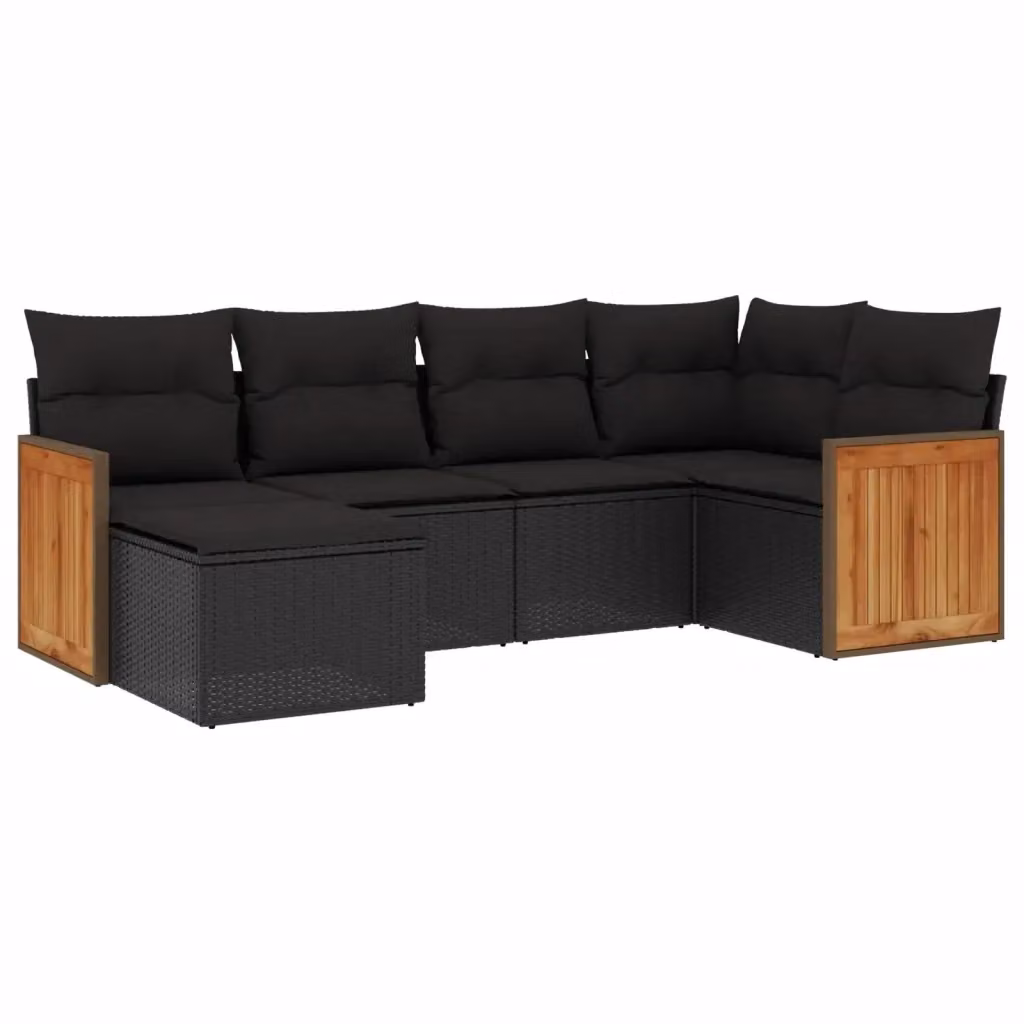 Set Divano da Giardino vidaXL 6 pz a L in Polyrattan Nero con Cuscini e Ottoman – 2