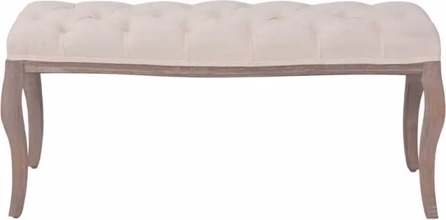 Panca in Legno Massello e Lino 110x38x48 cm Bianco Crema 245359