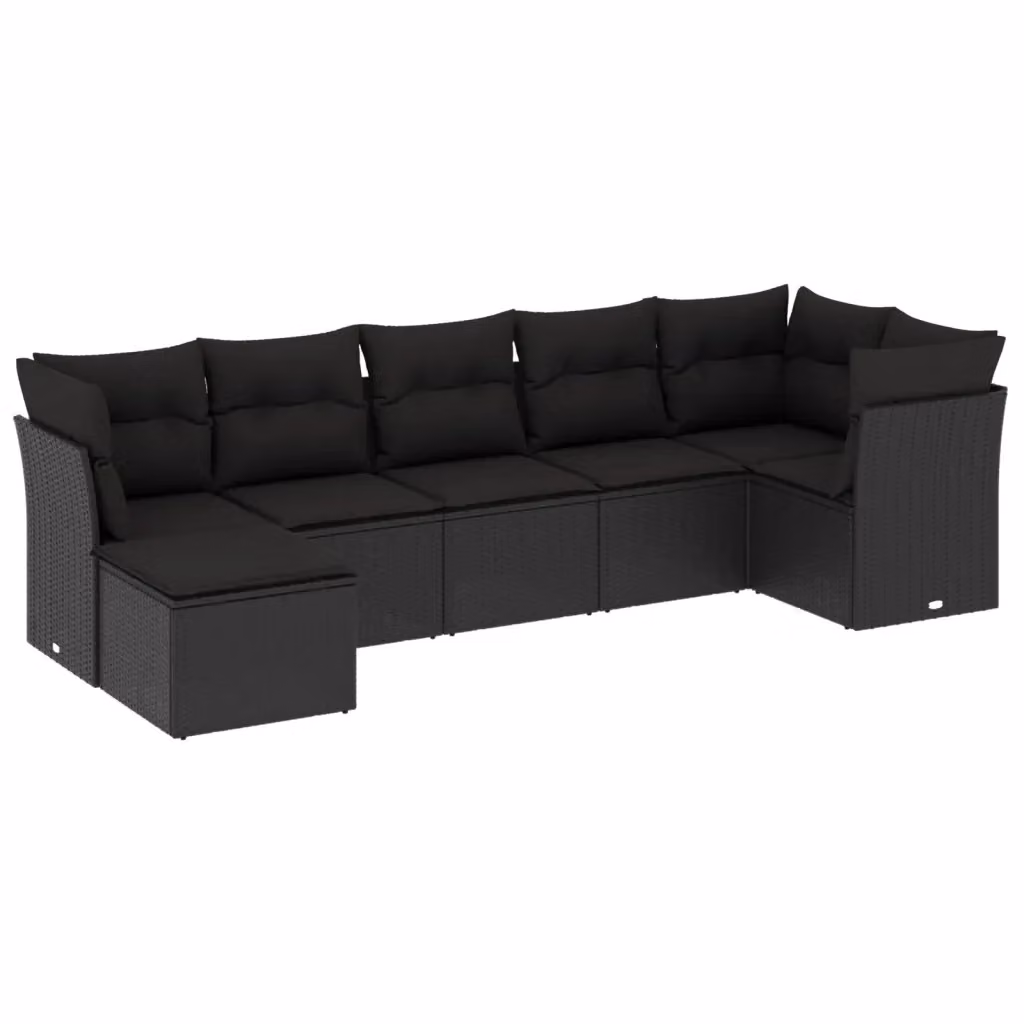 vidaXL Set di Divani da Giardino a L con Cuscini 7pz Nero Polyrattan – 2