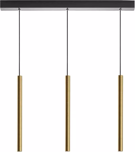 Lampada a Sospensione Lineare Thalassia S/3P - 3 Luci 3x7W 3000K 1194lm Fascio 18° Finitura Oro con Rosone Nero - Gealuce - Alluminio di Qualità