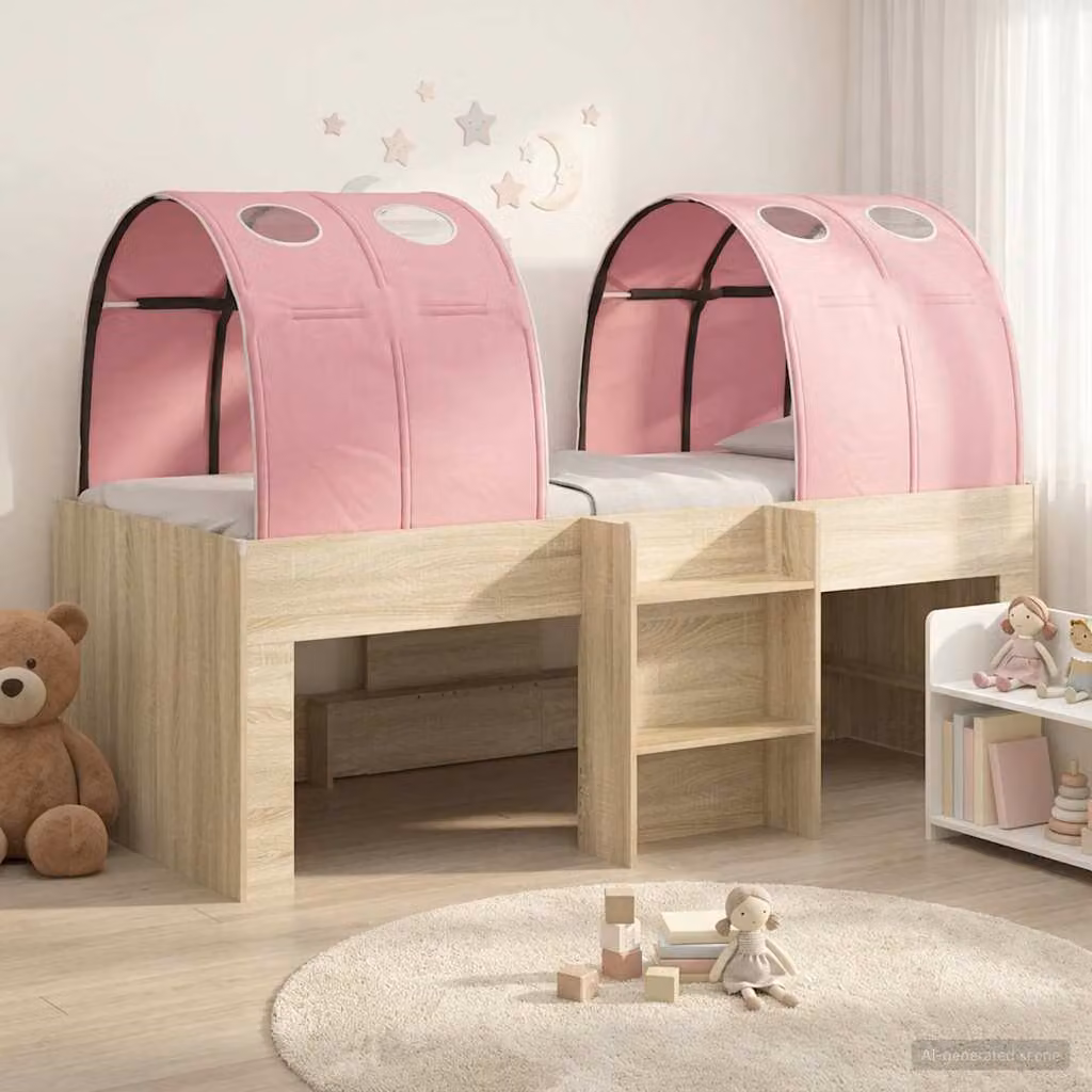 Letto per bambini con tunnel vidaXL in legno ingegnerizzato, Rovere e Rosa, L/P/H: 190 x 90 x 111 cm