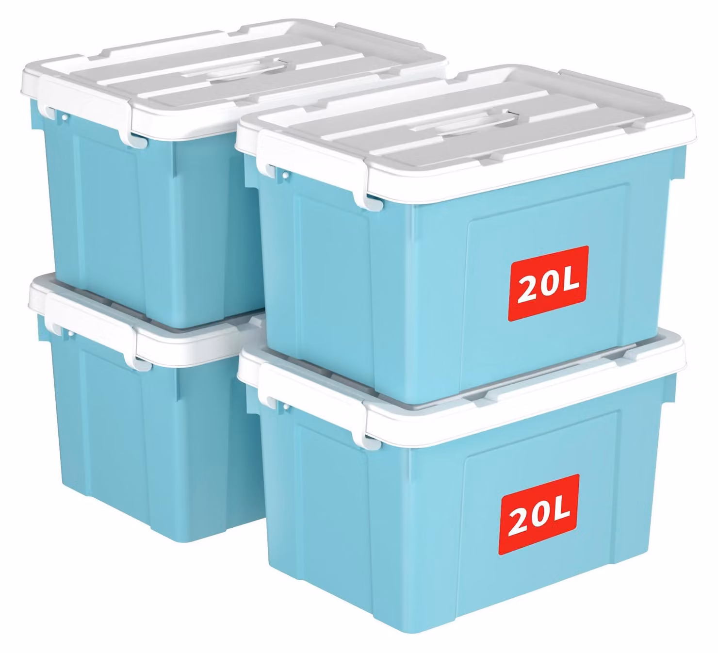 Set di 4 contenitori impilabili con coperchio, capacità 20 litri