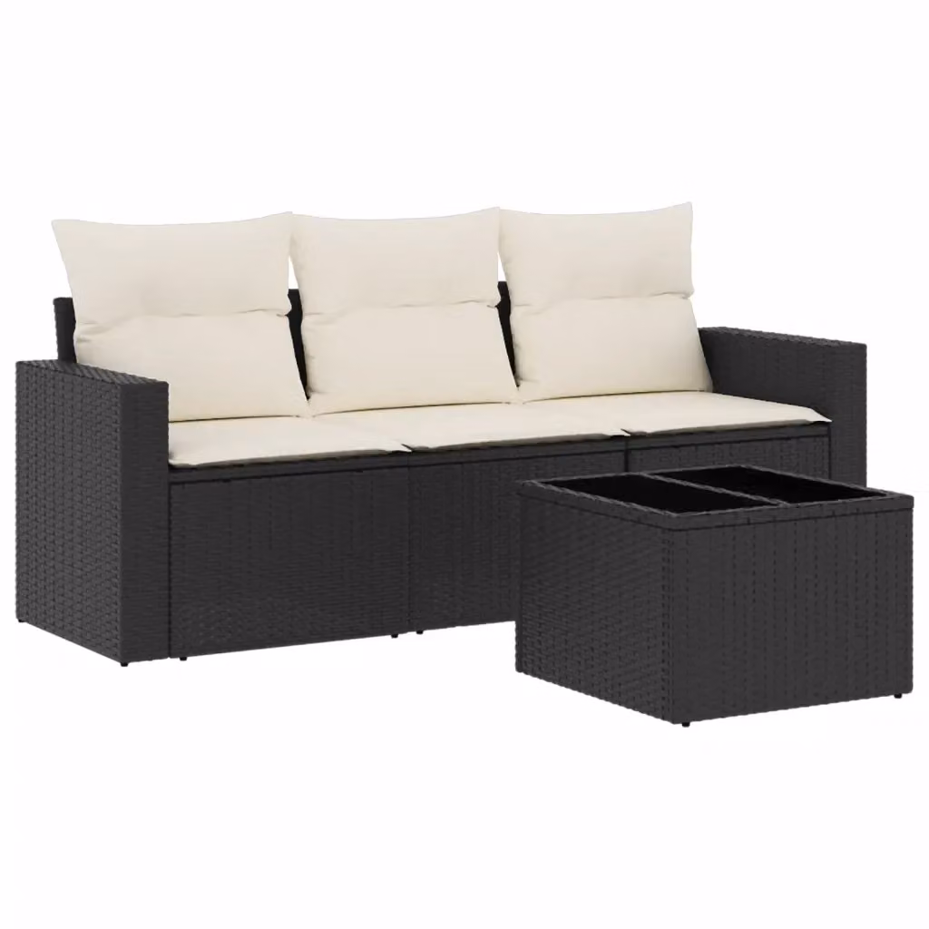 Set di divani da giardino vidaXL a forma di L in polyrattan nero con cuscini e tavolino da esterno – 2