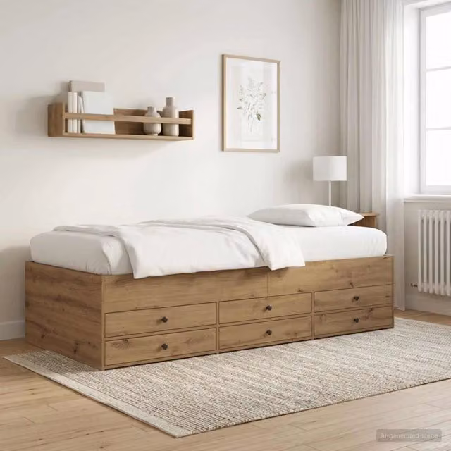 Letto moderno con contenitore vidaXL in legno color rovere L: 200 cm, P: 80 cm, H: 83 cm