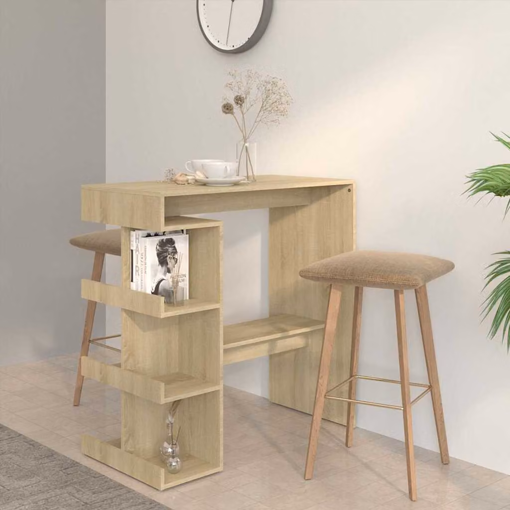 vidaXL Tavolo Bar Moderno con Ripiani in Rovere Sonoma e MDF, Colore Marrone/Beige, L 100 cm x P 50 cm x H 101,5 cm