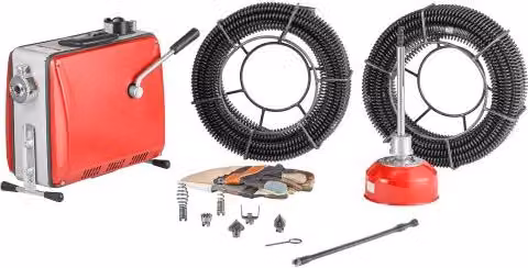 VEVOR Macchina Sturatubi Elettrica da 500 W con Cavo a Molla in Acciaio Inox e 6 Taglierine per Tubi da 50-110 mm, Colore Rosso e Argento