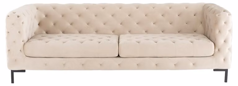 Beige Chesterfield Sofa Couch Polster Leder Couchen Samt Garnitur 3 Sitzer