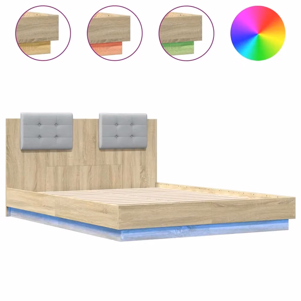 vidaXL Giroletto con Testiera, Illuminazione LED e Porta USB in Rovere, L 120 x P 200 cm – 2