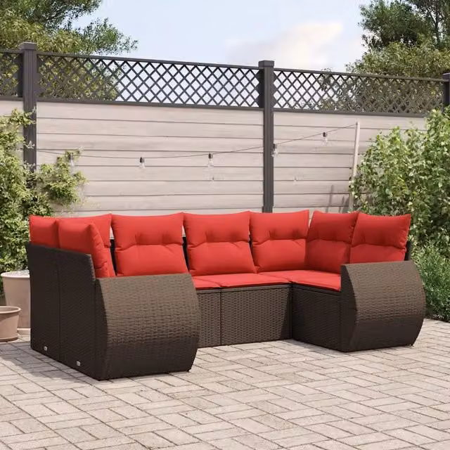 Set Divani da Giardino 6 pz con Cuscini Marrone in Polyrattan 3221783